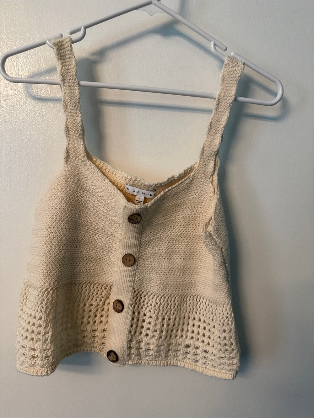 NWOT Cream Knit Faux Button-Front Crop Tank
